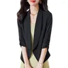 Women's Suits Three-Quarter Sleeve Spring Summer Khaki Suit Jacket 2023 High-Grade Short Casual Small Blazer Feminino