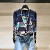 Women's Sweaters Runway Knitted Pullover Thin Sweater Cashmere Soft Cartoon Horse Print Knitwear Jumper Long Sleeve Wool Outwear H261