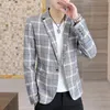 Erkek Suit Blazers Erkekler Blazer İngiliz Tarzı Sıradan İnce Fit Takım Ceket Erkek Ekose Blazers Tek Düğme Erkekler Kat Terno Maskulino Plus Boyut 3XL 231011