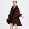 Szaliki szaliki luz rękaw miękki dzianin miękki dzianin Kobiety Zimowe Płaszcz Płaszcz szeroki Faux Rex Fur Płaszcz kołnierzowy Cape moda ponchos chal f dhfxa