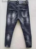 Jeans da uomo Stile trendy High Street Moto Biker Jeans slim Casual Foro Vernice spray Pantaloni in denim 072 # L231011