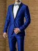 Ternos masculinos azul real para homens blazer outfits preto lapela repicado único breasted cetim casamento traje de luxo fino ajuste ropa