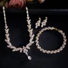 Ensembles de bijoux de mariage ZAKOL luxe brillant zircone feuille collier boucles d'oreilles anneaux bracelets ensemble pour femmes CZ goutte mariée 231201