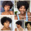 Synthetic Wigs 8 Inch Short Pixie Curly Bob Wig with Bangs Brazilian Human Hair Bouncy Curl Wig for Women Ready to Go Wig 231012