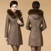Women's Trench Coats 2023 Middle Aged Elderly Fur Clothing Down Jacket Women Mid Length Extra Fat Thick Coat Oversized Collar Leather