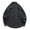 Chemises décontractées pour hommes Chemise en denim rayée à manches longues Automne Mode surdimensionné Japonais Noir Mâle Cargo Jean Plus Taille 5XL