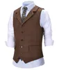 Mäns västar Casual Gentleman Army Green Vest Plaid Soft Wool Brown Jacket Tweed Business Waistcoat For Groosmen Man Wedding 231011
