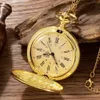 Pocket Watches Antique Steampunk Vintage Roman Numerals Quartz Watch Gold Case Necklace Pendant Clock Chain Men 231011