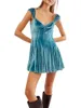 Casual Dresses Women S Summer Velvet Sleeveless Dress Solid Color Sweetheart Neck Mini Pleated A-Line