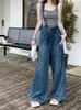 Jeans pour femmes Denim Salopette Kimutomo Ins Mode coréenne 2023 Printemps Automne Taille haute Jambe droite Ajustement ample Double épaule Combinaison