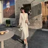 Vestidos casuales elegante encaje manga larga vestido midi invierno blanco mujeres con cuello en v coreano primavera de una sola pieza noche dama fiesta hada 2023