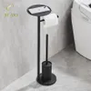 Toilet Brushes Holders Black Stainless Steel Toilet Paper Holder with Hand Rack Set Toilet Odor-proof Floor Paper Towel Holder with Toilet Brush 231012