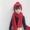 Scarves Three-piece Knitted Hats Scarf Gloves Set Children Hat PomPon Autumn Winter Warm Mitten Boy Cap Beanie Fashion Sets Kids Caps 231012
