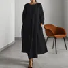 Vestidos casuais elegante cor sólida longa noite para mulheres plus size manga tripulação pescoço vestido formal diário pulôver loungewear