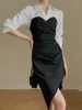 Casual Dresses Korean Fashion Elegant Bodycon Women Dress Vintage Chic White Black Party Formal Robe Female Slim Vestidos