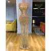 Party Dresses Strapless Spaghetti-Strap Prom Golden Beads Mermaid Women Luxury Gown For Evening Ball Custom Vestidos De Gala