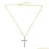 Pendant Necklaces 18K Gold Zircon Cross Pendant Necklace Crystal Diamond Necklaces Women Men Fashion Jewelry Will And Jewelry Necklace Dhczt