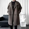 Męskie płaszcze okopowe 2023 Autumn Nowy Nowy Rów Męski Solidny kolor ciepły moda swobodny płaszcz Lapel Button Front Korean Style Męska kurtka J231012