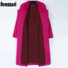 Pele feminina pele sintética nerazzurri inverno longo rosa casaco de pele falsa mulheres lapela quente grosso preto macio jaqueta fofa solta elegante moda coreana 231011