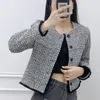 Jaquetas femininas pista primavera outono elegante casaco preto tweed sarja causal luxo vintage o-pescoço jaqueta superior casaco outwear