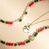 Pendant Necklaces IngeSight.Z 3pcs/set Enamel Santa Claus Necklace For Women Charm Crystal Soft Clay Beaded Choker Set Christmas