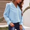 Blouses Femmes 2023 Col en V Brodé Dentelle Chemisier En Mousseline De Soie À Manches Longues Femmes Lâche Tops Printemps Automne Casual Élégant Dames Simple Chemise