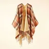 Shawls Autumn Winter Color Grid Pattern Imitation Cashmere Warm Casual Women Tassels Shawl Poncho Capes Lady Coat Khaki 231012