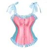 Women's Shapers Sexy Satin Overbust Corset Top Lace Decorated Clubwear Showgirl Body Shaper Shoulder Strap Bustier