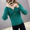 Kadın Sweaters İşe Gidiyor Sol Renk İnce Örgü Sonbahar Kış Kore Basic Uzun Kollu Giysiler Sıradan V-Yastık Düğmesi Jumpers