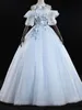 Fariy Light Sky Blue Prom Dresses Ball -klänning Aftonklänningar Floral Appliuque Open Back Party Quinceanera klänningar