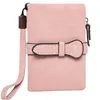 Wallets Multifunction Short Purse Fold Women Drawstring Nubuck Leather Zipper Wallet With Wrist Strap Ladies Carteras Para Mujer