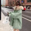 Casacos de Trench das Mulheres Coreano Curto Parker Casaco de Algodão Mulheres Jaqueta Com Capuz Grande Bolso Casual Inverno Solto Quente Espessado Outerwear