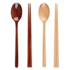 Flatware Sets Chinese Chopsticks Tableware Wooden Cutlery With Spoon Cloth Bag Environmentally Friendly Travel Portable Set