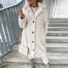 Cappotto da donna in flanella autunno-inverno in misto lana da donna Casual tinta unita in peluche con risvolto giacca a maniche lunghe elegante moda soprabito termico di media lunghezza 231011