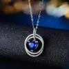 Collares colgantes Hainon azul corazón cristal collar plata color cadena joyería alta calidad lujo doble redondo circón mujer