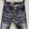 Jeans da uomo stile di stampa di lettere alla moda da uomo High Street Moto Biker Jeans slim casual pantaloni in denim con vernice spray con foro 878 # L231011