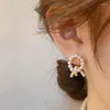 Stud Earrings Trendy 14K Real Gold Plated Circle Pearl For Women Girl Korean Fashion Jewelry S925 Silver Needle Zircon Gift