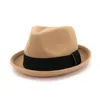 Latest Women Men Upturn Brim Wool Felt Fedora Hats with Ribbon Party Jazz Trilby Cap Black Homburg Ladies Church Hat2961533