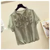 Women's Blouses Summer Chiffon Shirt Round Neck Lace Blouse Short Sleeve Loose Design Sense Of Beauty Clothes Small