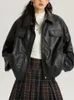 Kadın Ceketleri Sahte Deri Kadınlar Vintage Moda Pu Coat Ladies Kore tarzı gevşek fermuar dış giyim Kadın Gündelik High Street Ceket