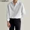 Männer Casual Hemden Einfarbig Männer Hemd Drehen Unten Kragen Langarm Koreanische Casual Männer Kleidung Lose Streetwear Freizeit Camisa S3XL INCERUN 231011