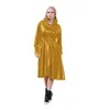 Casual Dresses Elegant Sexy Shiny Metallic Hooded Cape Dress With Belt Long Sleeve Loose A-line Midi Punk High Street Fashion Clubwear