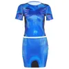 Robes de travail 3D corps imprimé robe ensembles vêtements d'été sexy pour les femmes 2 pièces jupe ensemble Y2k Streetwear en correspondant court 2023