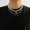 Colares Pingente Punk Pearl Beads Cadeia Spikes Cross Colar Homens Hiphop Em Camadas De Aço Inoxidável Gargantilha Set 2023 Moda Jóias 231012