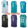 Basketball masculin # 1 LaMelo Ball # 2 Larry Johnson # 24Brandon Miller # 1 Muggsy Bogues Brand Mitchell Ness Teal Draft Pick Jersey blanc noir violet