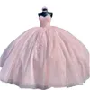2023 Rosa Quinceanera Kleid Schatz Pailletten Spitze Applikationen Blumen Perlen Party Prinzessin Süße 16 Ballkleid Vestidos De 15 Jahre