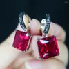 Dangle Küpeler 925 STERLING Gümüş 12mm Yastık Kesme Laboratuar Zümrüt Ruby Diamond Siyah /Kırmızı Taşlarla Asılı Güzel Takı Toptan