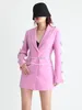 Trajes de mujer, Blazers delgados con cadena de diamantes para mujer, cuello con muescas, manga larga, ahuecados, lazo sólido de otoño con perlas para oficina