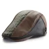 Berets PU Leather Beret Hats Men Autumn Winter Faux Leather Herringbone Visor Middle-aged Men's Warm Flat Peaked Cap Adjustable 231012