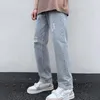 Herr jeans tfetters sommar koreansk stil baggy män rak ben mid stigande tunt mode rippade streetwear hip hop casual bottnar